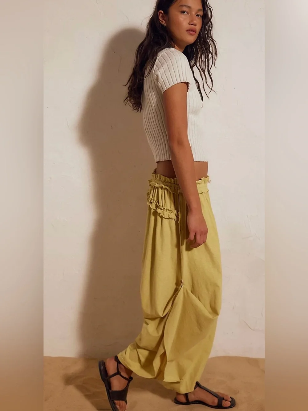 NWT! Free People Elara Cotton Pants Flowy Boho Yellow Jasmine L